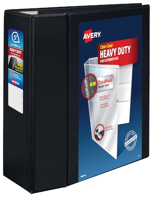 Avery Heavy Duty 5 3-Ring View Binders, D-Ring, Black (79-606)