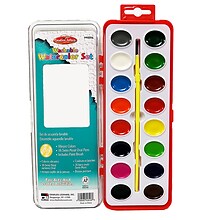 Charles Leonard Washable Water Color Set, Oval Pan w/Brush, 16 Assorted Colors, 12 Sets (CHL40516-12