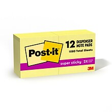 Post-it Super Sticky Pop-up Notes, 3 x 3, Canary Collection, 90 Sheet/Pad, 12 Pads/Pack (R33012SSC