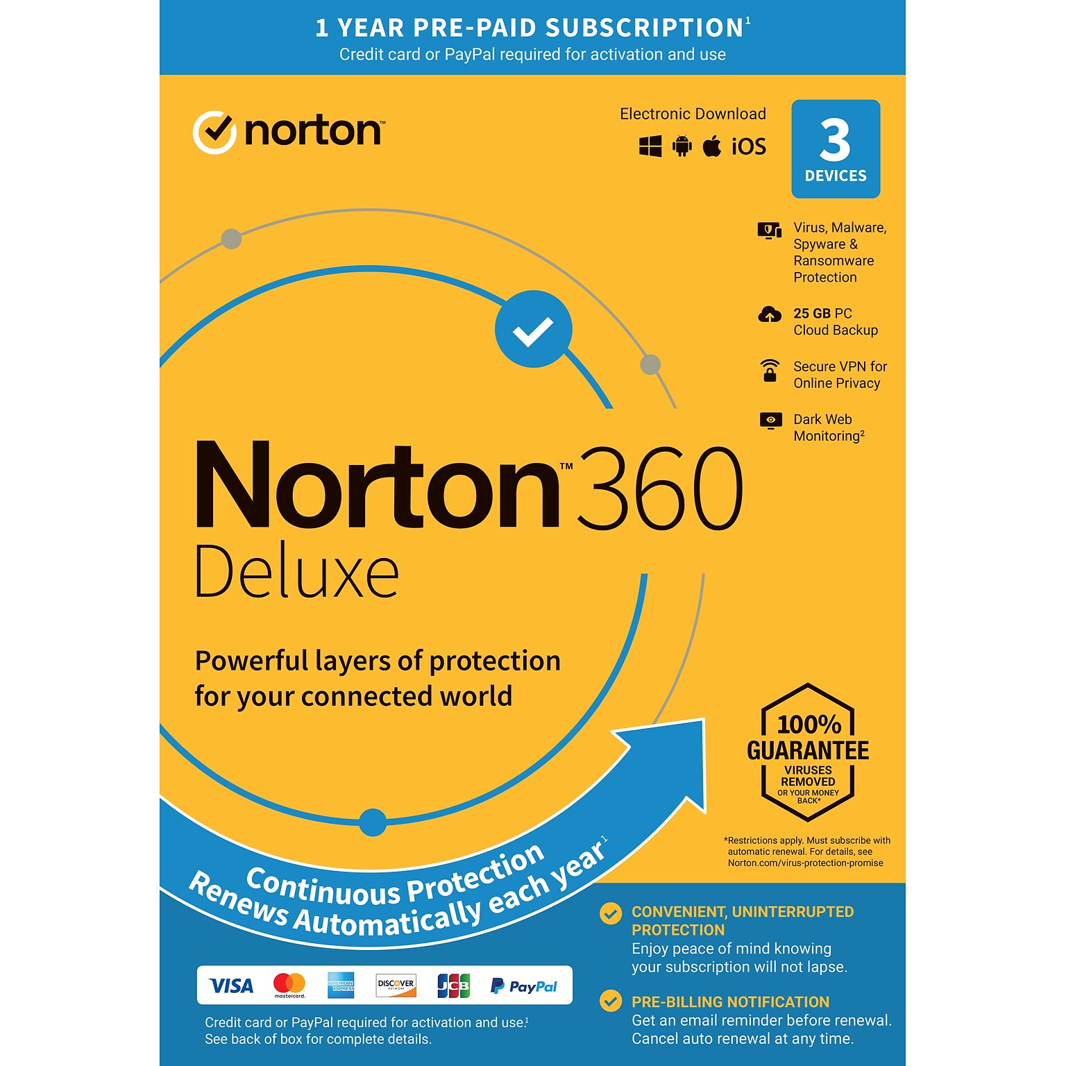 Norton 360 Deluxe for 3 Devices, Windows/Mac/Android/iOS, Download (21390663)