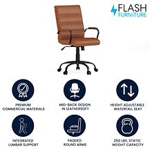 Flash Furniture Whitney Ergonomic LeatherSoft Swivel Mid-Back Executive Office Chair, Brown/Black (G