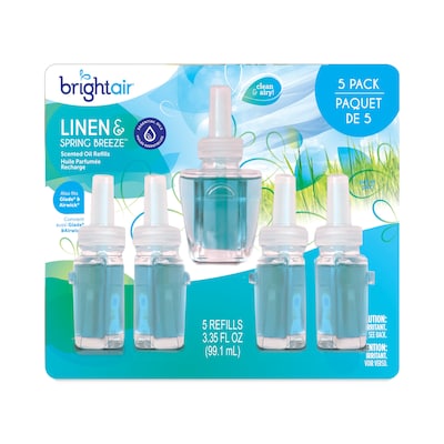 BRIGHT Air® Electric Scented Oil Air Freshener Refill, Linen and Spring Breeze, 0.67 oz Bottle, 5/Pa