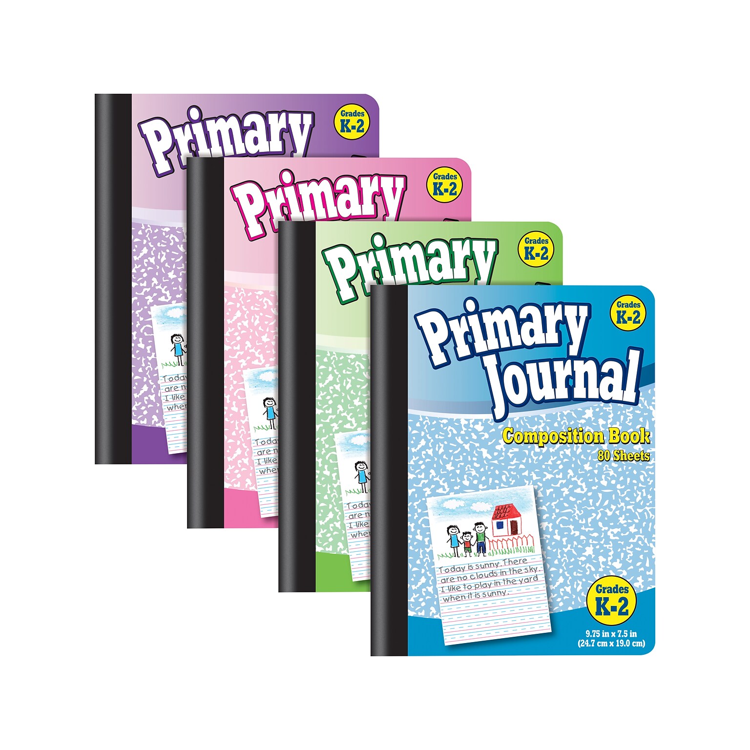 Better Office Primary Journal Composition Notebooks, 7.5 x 9.75, Primary, 80 Sheets, Assorted Colors, 4/Pack (25454-4PK)