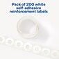 Avery Self-Adhesive Plastic Reinforcement Labels in Dispenser, 1/4" Diameter, Matte White, 200/Pack (5729)