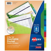 Avery Big Tab Insertable Plastic Dividers with Pocket, 8 Tabs, Multicolor (11903)