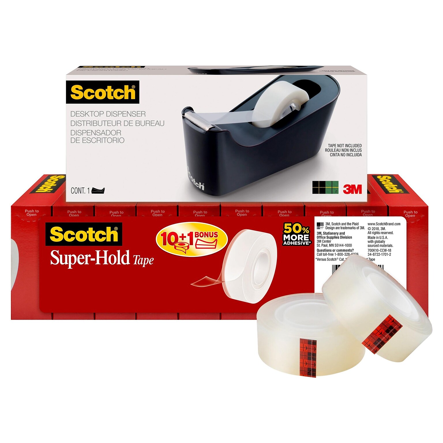 Scotch Super-Hold Transparent Clear Tape Refill, 0.75 x 27.77 yds., 1 Core, Clear, 10 Rolls/Pack (700K10C18BLK)