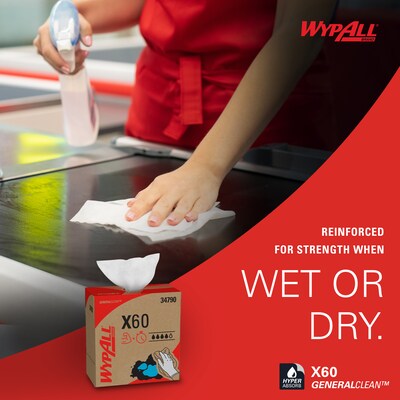 WypAll X60 Hydroknit Wipers, White, 118 Wipes/Box (34790)