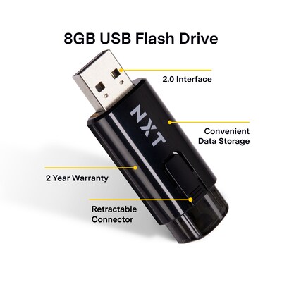 NXT Technologies™ 8GB USB 2.0 Type A Flash Drive, Black, 5/Pack (NX61133)