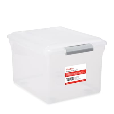 TRU RED™ Store & Slide Hanging File Box, Latch Lid, Letter/Legal Size, Clear, 4/Carton (TR57621CT)