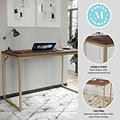 Martha Stewart Noah 47W Engineered Wood Rectangular Home Office Parsons Desk, Walnut/Polished Brass