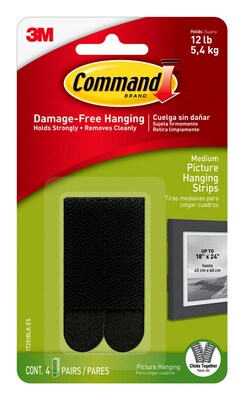 Command Medium Picture Hanging Strips, Black, 4 Sets (17201BLK-ES)
