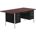 Alera™ 2100 Series Metal Desks in Walnut/Black, Double Pedestal Desk, 72x36