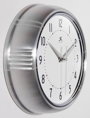 Infinity Instruments Round Retro Wall Clock, Aluminum, 9.5 (10940/SV)