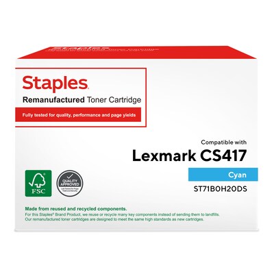 Staples Remanufactured Cyan High Yield Toner Cartridge Replacement for Lexmark (TR71B0H20DS/ST71B0H2