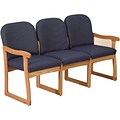 Wooden Mallets® Dakota Wave Series Triple Sled Base Sofa in Medium Oak; Arch Blue