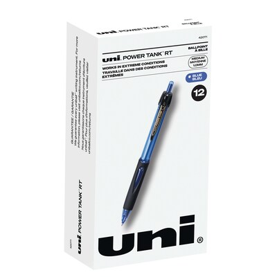 uni Power Tank RT Ballpoint Pens, Medium Point, 1.0mm, Blue Ink, 12/Pack (42071)