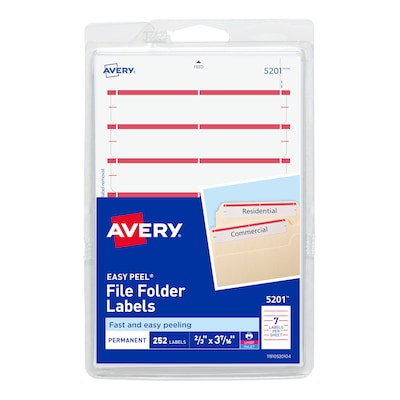Avery Laser/Inkjet File Folder Labels, 2/3 x 3 7/16, Dark Red, 252/Pack (5201)