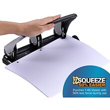 Bostitch EZ Squeeze 3-Hole Punch, 40 Sheet Capacity, Silver/Black (HP40)