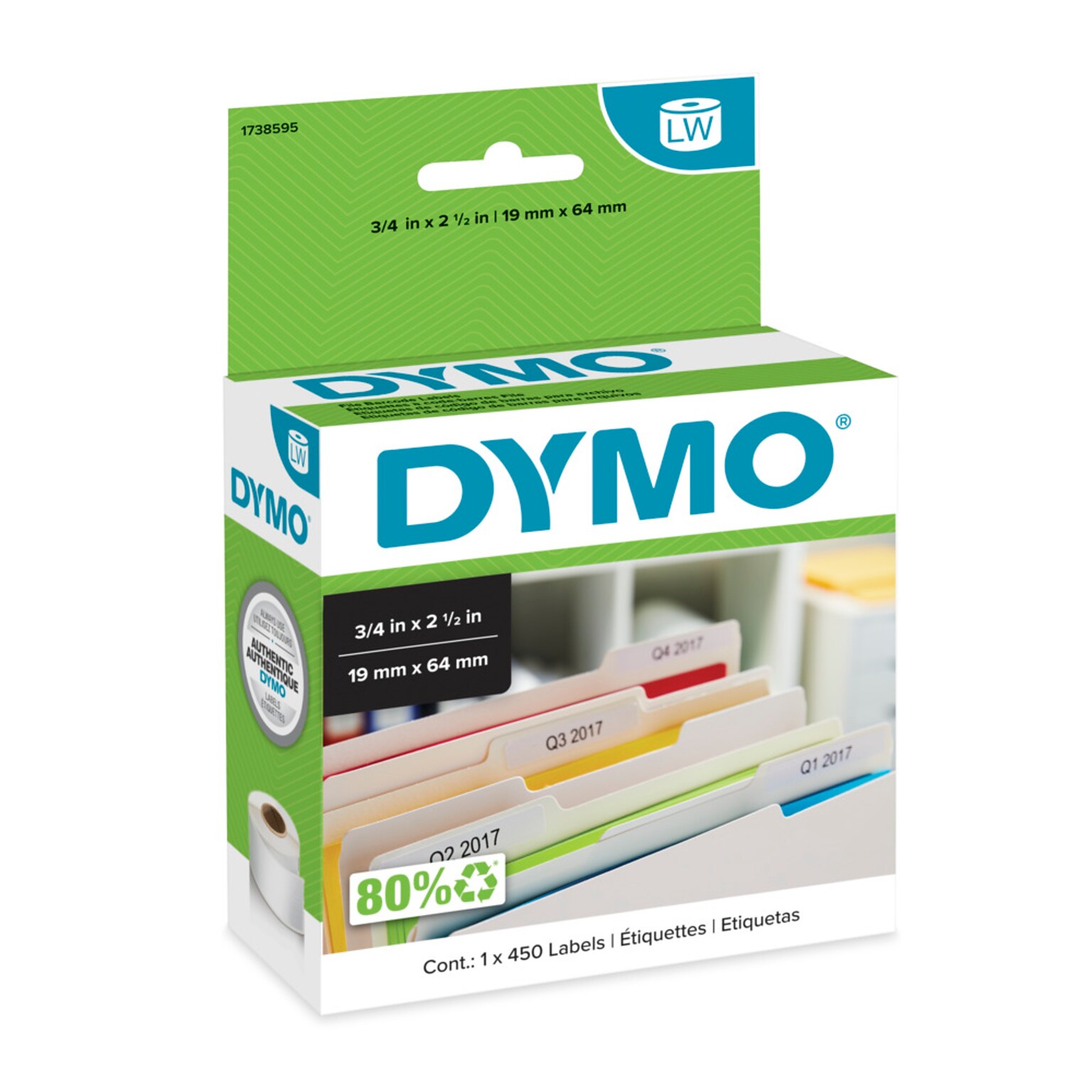 DYMO LabelWriter 1738595 File Barcode Labels, 2-1/2 x 3/4, Black on White, 450 Labels/Roll (1738595)