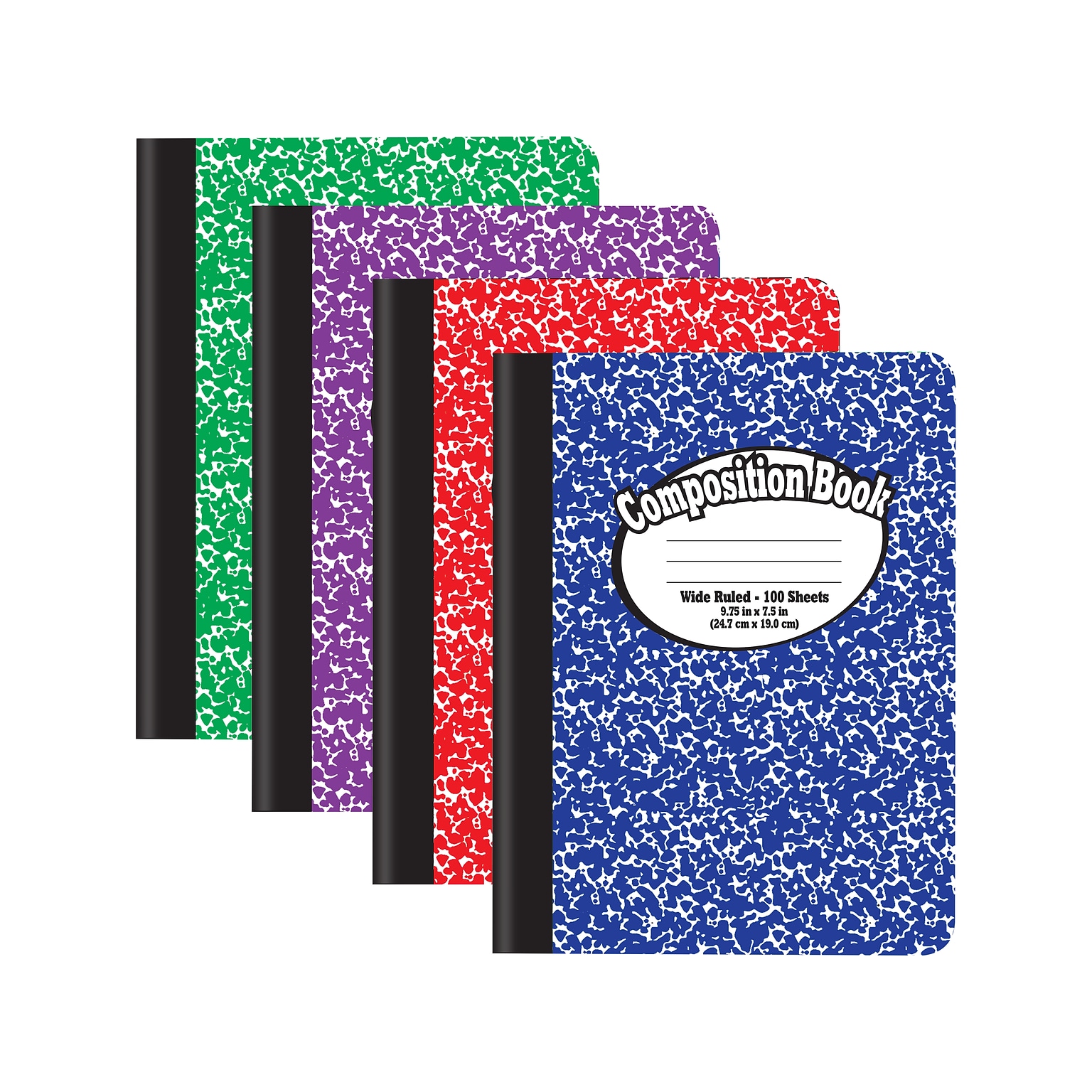 Better Office 1-Subject Composition Notebooks, 7.5 x 9.75, Wide Ruled, 100 Sheets, Assorted Colors, 4/Pack (25204-4PK)