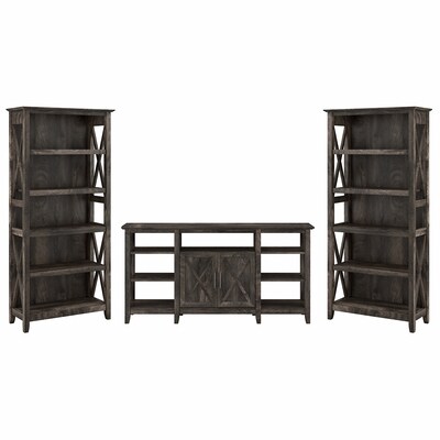 Bush Furniture Key West Tall TV Stand with Set of 2 Bookcases, Dark Gray Hickory, Screens up to 65