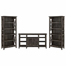 Bush Furniture Key West Tall TV Stand with Set of 2 Bookcases, Dark Gray Hickory, Screens up to 65