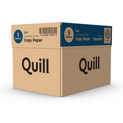 Quill Brand® 8.5" x 11" Copy Paper, 20 lbs., 92 Brightness, 500 Sheets/Ream, 5 Reams/CT (7202250CT)