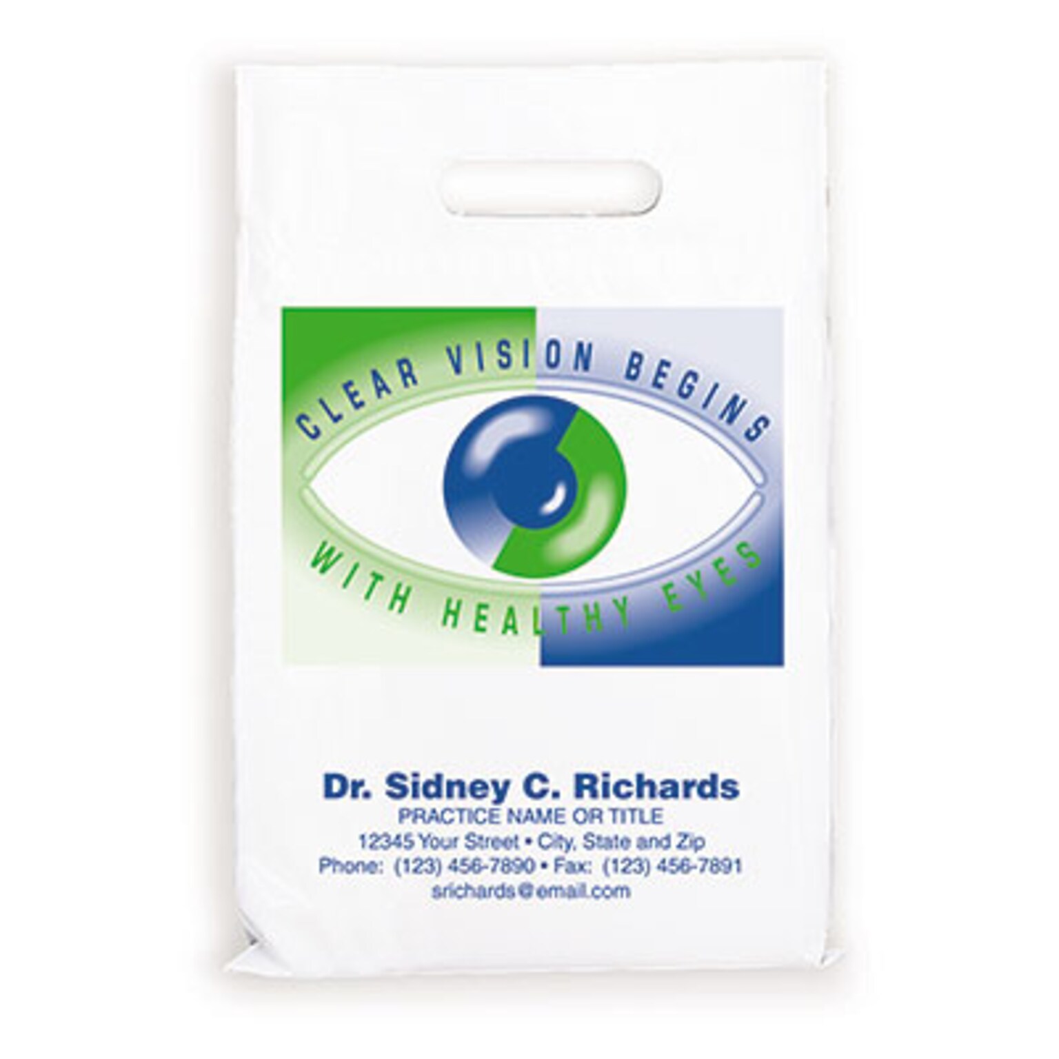 Medical Arts Press® Eye Care Non-Personalized Large 2-Color Supply Bags; 9 x 13, Clear Vision Begins, 100 Bags, (633751)