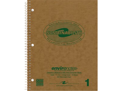Roaring Spring Paper Products Environotes 1-Subject Notebooks, 8.5 x 11, College Ruled, 70 Sheets,