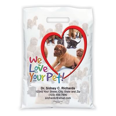 Medical Arts Press® Veterinary Personalized Full-Color Bags; 12X16, Heart/Dogs/Cats, 100 Bags, (416