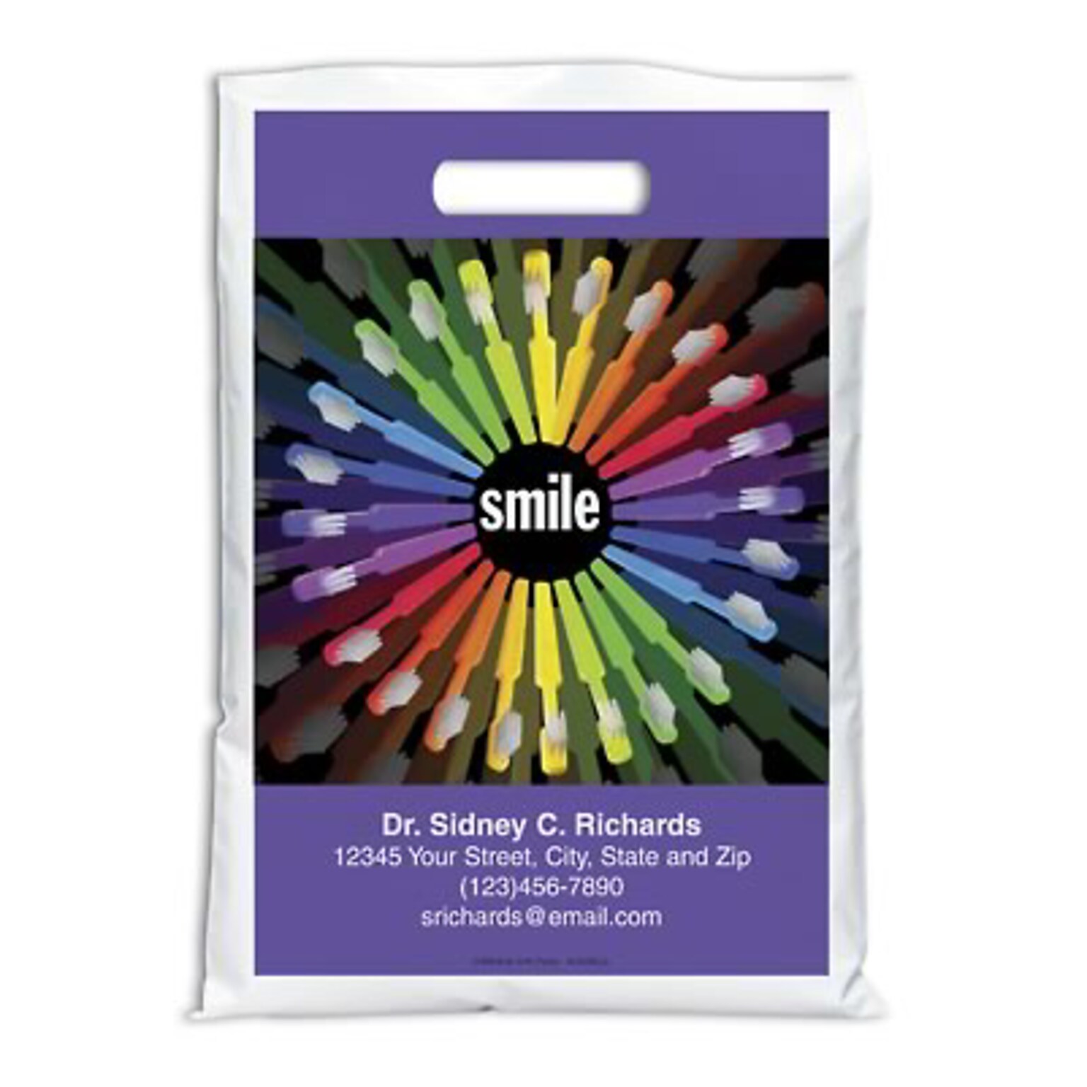 Medical Arts Press® Dental Personalized Full Color Bags; 9x13, 4-Colored Toothbrushes, 100 Bags, (56636)
