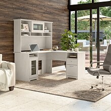 Bush Furniture Cabot 60W L Shaped Computer Desk with Hutch and Storage, Linen White Oak (CAB001LW)