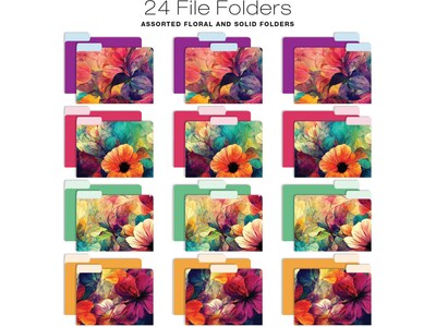 Global Printed Products Deluxe Designer Abstract Floral Hanging File Folder Kit, 1/3-Cut Tab, Letter Size, Assorted Colors