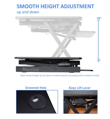 Rocelco 32 Height Adjustable Standing Desk Converter, Tall Sit Stand Up Laptop Riser, Black (R EADR