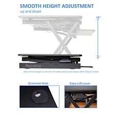 Rocelco 32 Height Adjustable Standing Desk Converter, Tall Sit Stand Up Laptop Riser, Black (R EADR