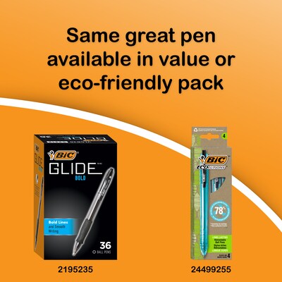 BIC Glide Bold Retractable Ballpoint Pen, Bold Point, Black Ink, 4/Pack (VLGBP41-BLK)