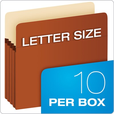 Pendaflex Smart Shield 30% Recycled Reinforced File Pocket, 3 1/2" Expansion, Letter Size, Redrope, 10/Box (1524EAM)