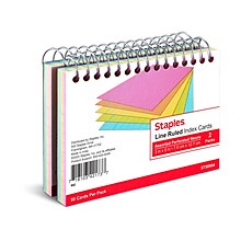 Staples™ 3 x 5 Index Cards, Lined, Neon, 50 Cards/Pack, 2 Packs/Carton (TR50994)