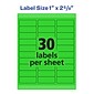 Avery Laser Address Labels, 1" x 2 5/8", Neon Green, 30 Labels/Sheet, 25 Sheets/Pack (5971)