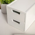 Martha Stewart Weston Wood Stackable Engineered Office Desktop Organizer with Drawers, White, 2/Set