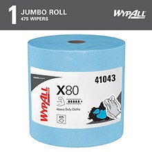 WypAll PowerClean X80 Heavy Duty Wipers, Blue, 475 Sheets/Roll (41043)