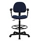 Flash Furniture Ergonomic Fabric Drafting Stool, Adjustable Arms, Navy Blue (BT659NVYARMS)