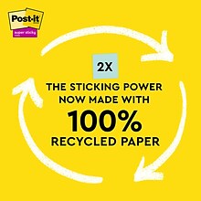 Post-it Recycled Super Sticky Notes, 3 x 3, Oasis Collection, 70 Sheet/Pad, 12 Pads/Pack (654R-12S