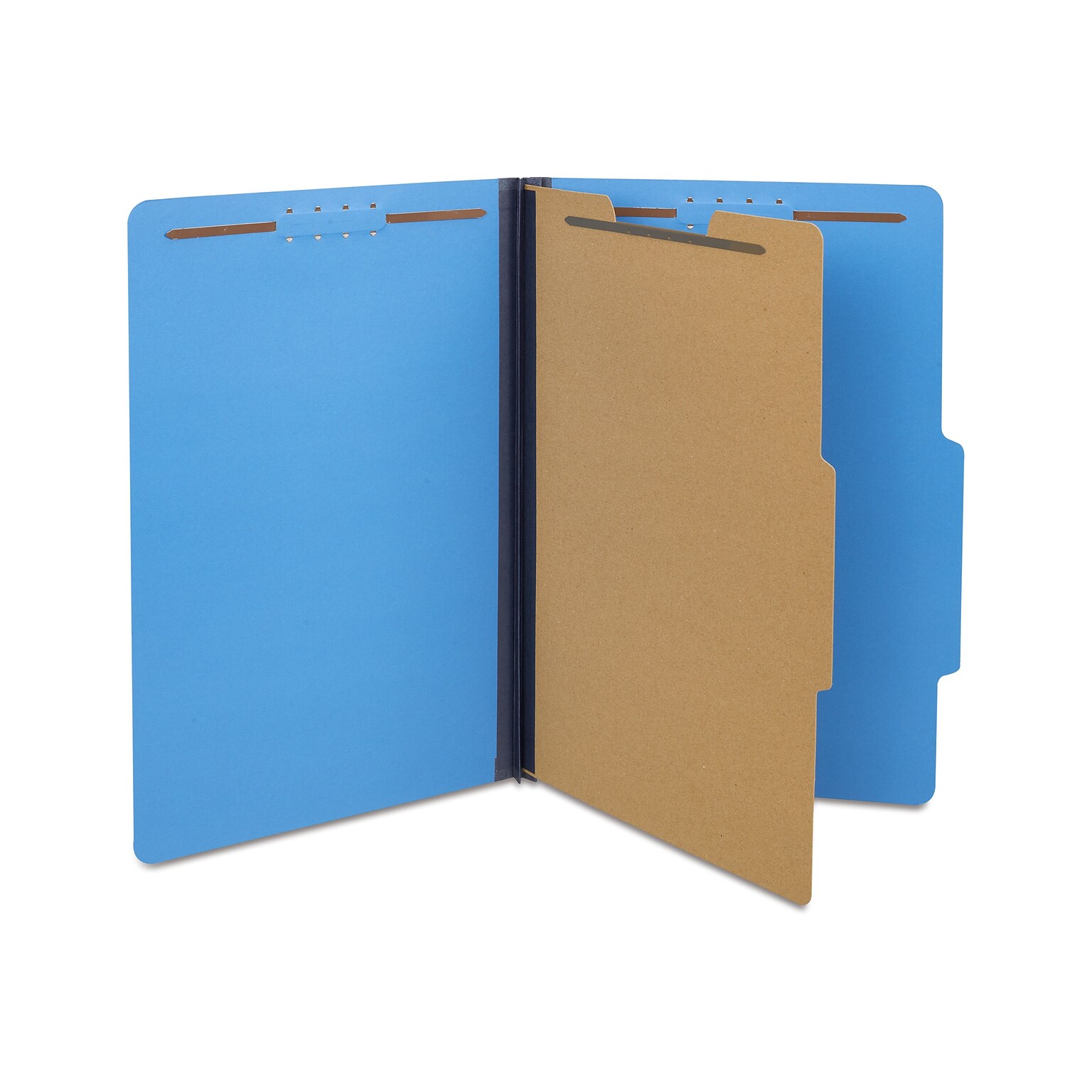 Quill Brand® 2/5-Cut Tab Pressboard Classification File Folders, 1-Partition, 4-Fasteners, Legal, Blue, 15/Box (747026)