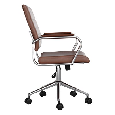 Martha Stewart Piper Faux Leather Swivel Office Chair, Saddle Brown/Polished Nickel (CH2209212BR)