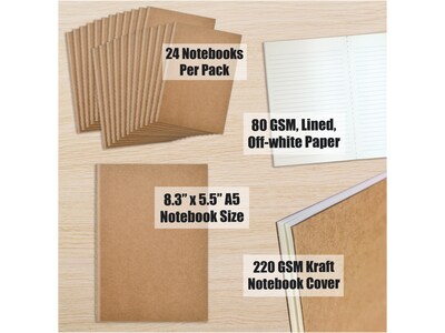 Better Office Customizable Notebook, 5.5 x 8.3, Narrow Ruled, 30 Sheets, Kraft, 24/Pack (25021-24P