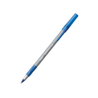 BIC Round Stic Grip Xtra Comfort Ballpoint Pens, Fine Point, Blue Ink, Dozen (13903)