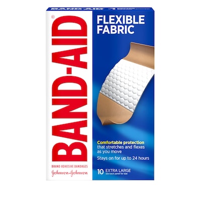Band-Aid Flexible Fabric Extra Large Adhesive Bandages, 1.75 x 4, 10/Box (111834100)