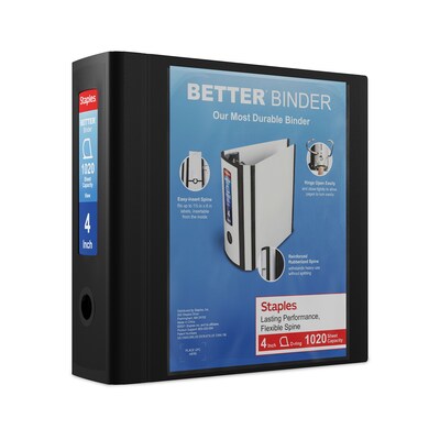 Staples® Better 4 3 Ring View Binder with D-Rings, Black (44103)