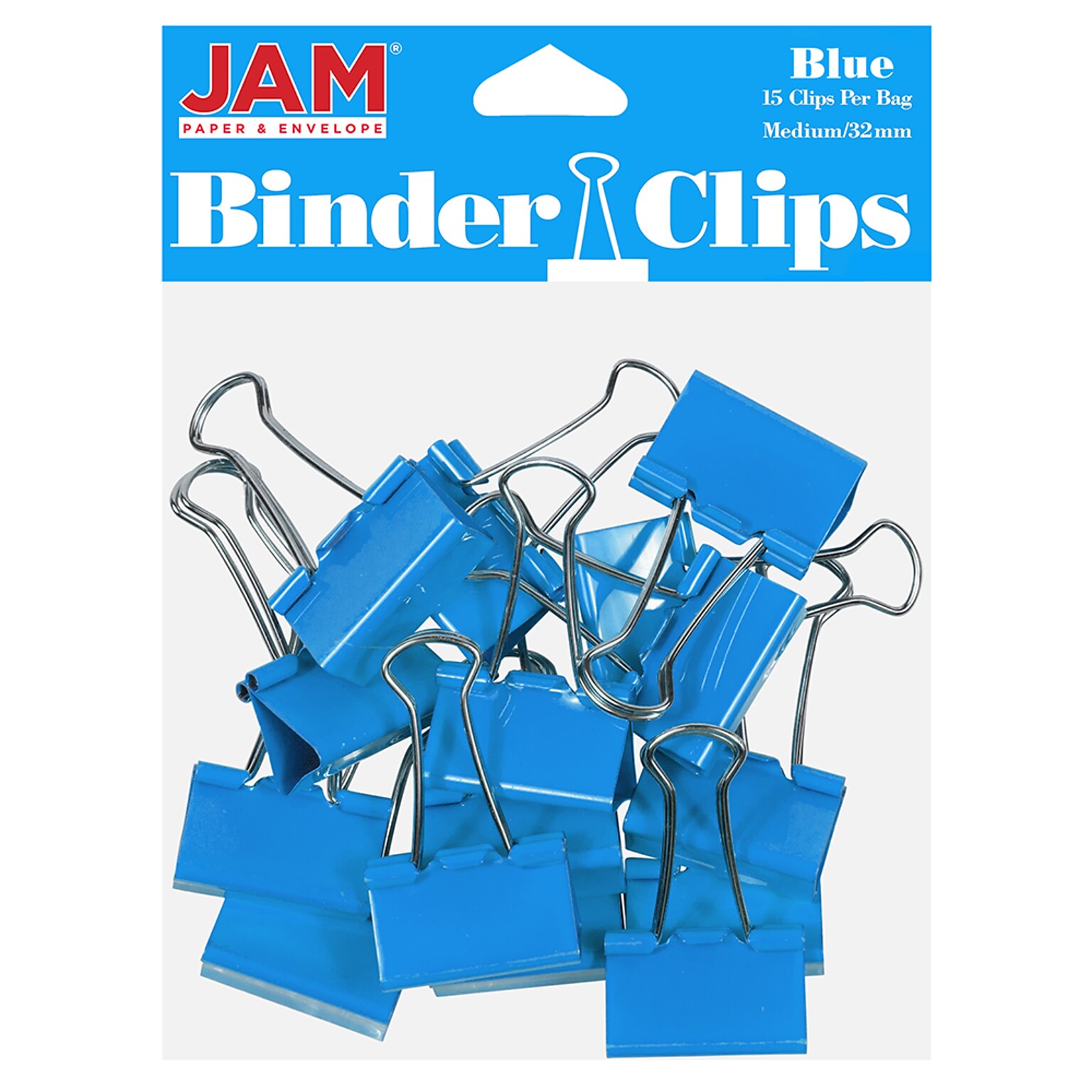 JAM Paper Colored Binder Clips, Medium,  5/8 Capacity, Blue, 15/Pack (339BCBU)
